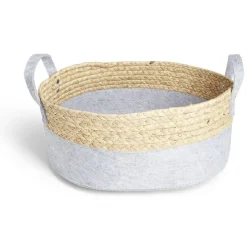 Panière de rangement jacinthe d'eau et feutrine gris clair 37x27xH15cm
