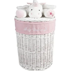 Panière de rangement ronde enfant licorne blanc rose 37 cm