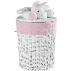 Panière de rangement ronde enfant licorne blanc rose 37 cm