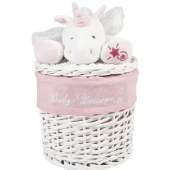 Panière de rangement ronde enfant licorne blanc rose 18 cm
