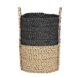 Panière de rangement ronde en fibre de maïs noir naturel taille S