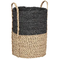 Panière de rangement ronde en fibre de maïs noir naturel taille S