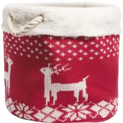 Panière de rangement style chaussette de Noël rouge et blanc Ø35xH35cm