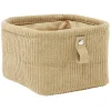 Panière de rangement velours côtelé beige - 14x14xH9 cm