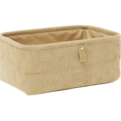 Panière de rangement velours côtelé beige - 27,6x20xH12 cm