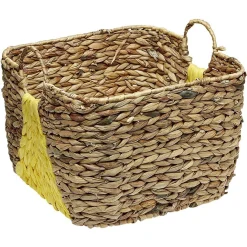 Panière en Jonc de mer bicolore jaune naturel avec 2 anses taille M