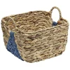 Panière en Jonc de mer bicolore bleu naturel avec 2 anses taille S
