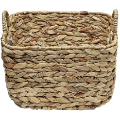 Panière en Jonc de mer bicolore bleu naturel avec 2 anses taille S