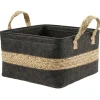 Panière en jonc de mer noir avec bande déco naturel - 32x27xH32 cm