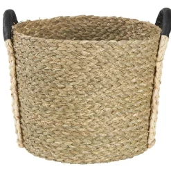 Panière en jonc naturel avec anse effet cuir x3