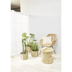 Panière en jonc naturel avec anse effet cuir x3