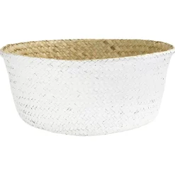Panière en jute blanc naturel décor dentelle Ø28xH25 cm