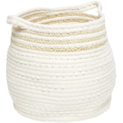 Panière en jute et coton blanc 31 x 25 x H.27 cm