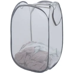 Panière 2-en-1 pliable 72L acier et polyester gris 38x38xH64cm