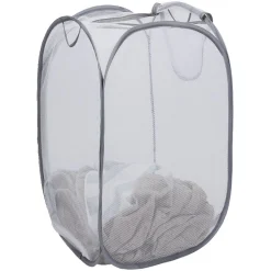 Panière 2-en-1 pliable 72L acier et polyester gris 38x38xH64cm