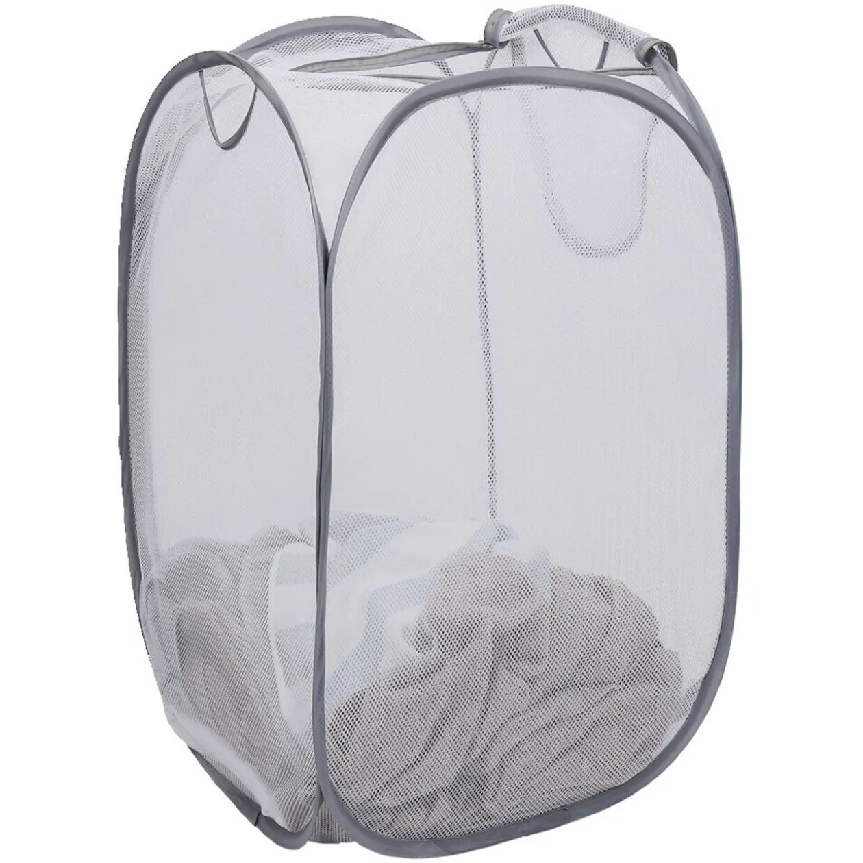 Panière 2-en-1 pliable 72L acier et polyester gris 38x38xH64cm