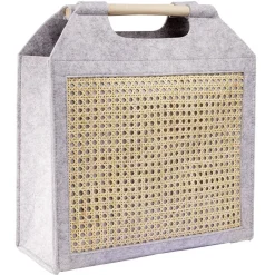 Panière feutrine et bambou grise Grand modèle 47x17xH42cm