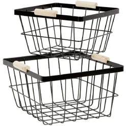 Panière grillagée en métal noir x2