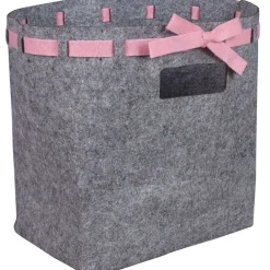 Panière grise avec ruban rose