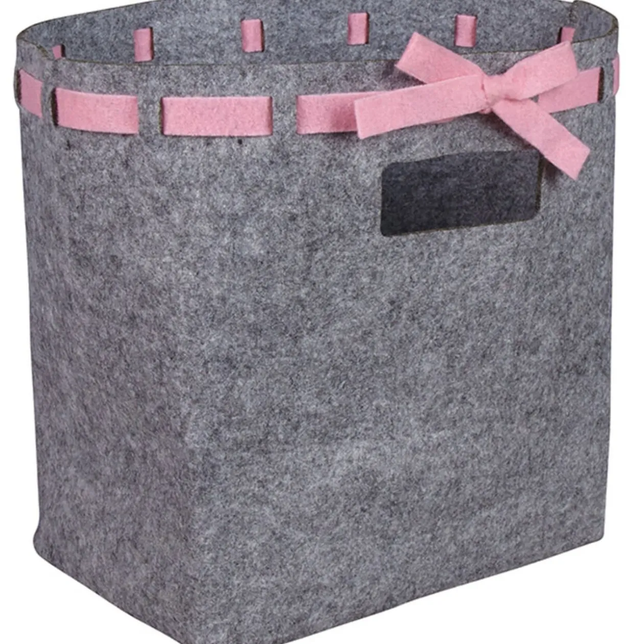 Panière grise avec ruban rose