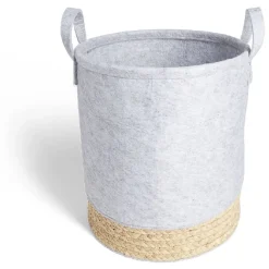 Panière jacinthe d'eau feutrine beige et gris clair Ø30xH35cm