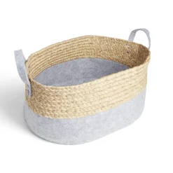 Panière jacinthe d'eau feutrine beige et gris clair 44x33xH20cm