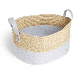 Panière jacinthe d'eau feutrine beige et gris clair 40x30xH18cm