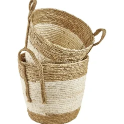 Panière jonc de mer naturel et blanc x2