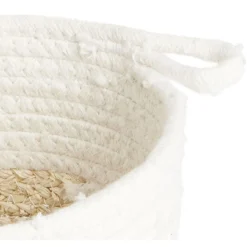 Panière naturelle fibre de maïs coton beige et blanc Ø18xH16cm