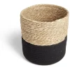 Panière naturelle jacinthe d'eau coton beige et noir Ø19xH19cm