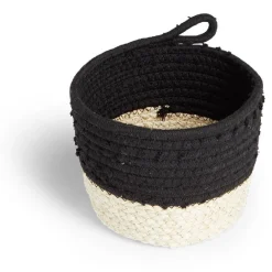 Panière naturelle jacinthe d'eau coton beige et noir Ø18xH16cm