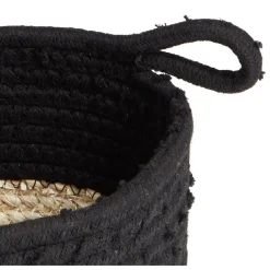 Panière naturelle jacinthe d'eau coton beige et noir Ø18xH16cm