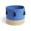 Panière naturelle jute coton beige et bleu Ø26xH24cm