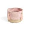 Panière naturelle jute coton beige et rose Ø16xH14cm