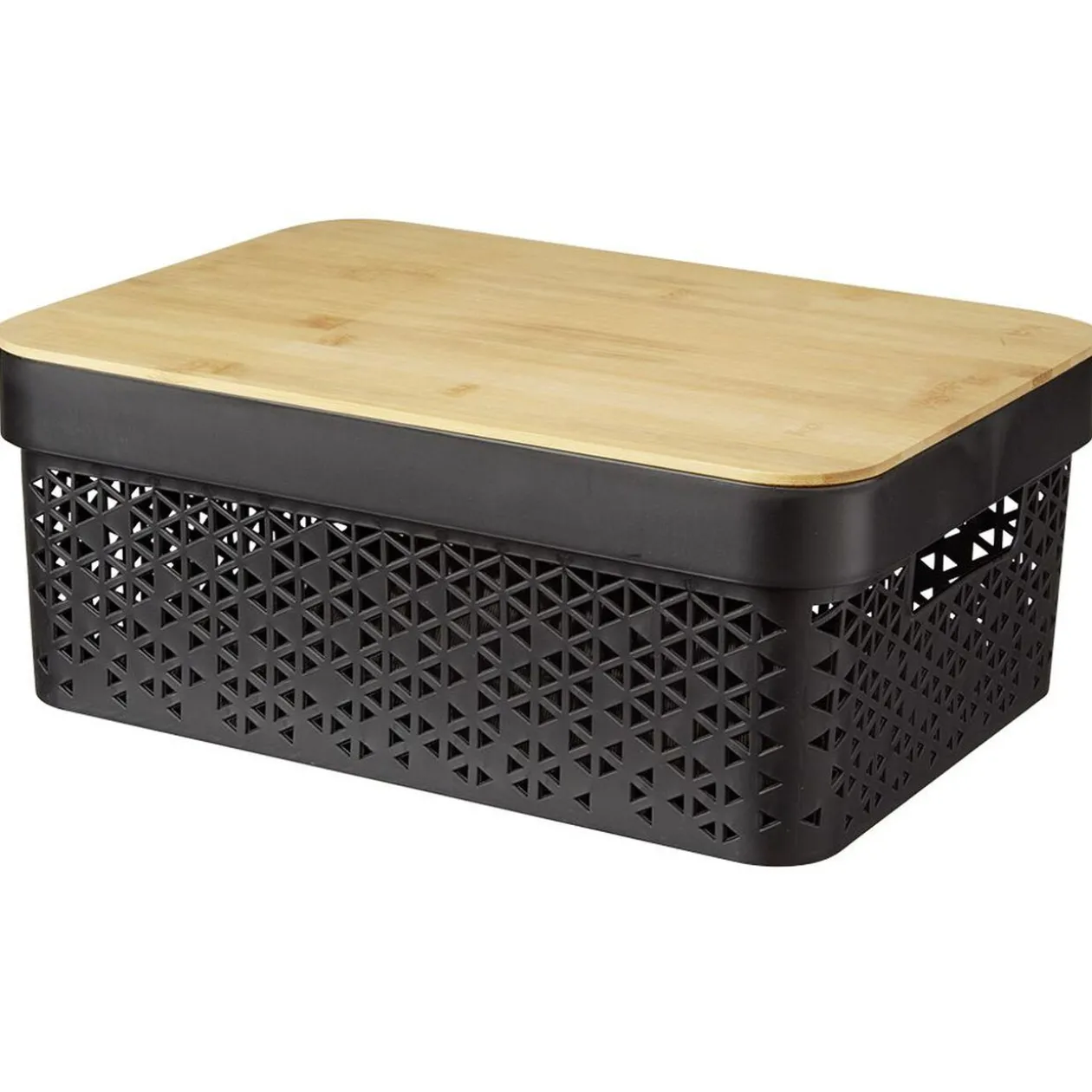 Panière noire avec couvercle bambou naturel H12 cm