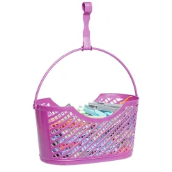 Panière ovale rose avec pinces à linge multicolores x110