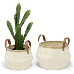 Panière petit modèle avec poignées jute beige Ø22xH20cm