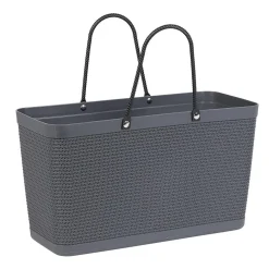 Panière plastique gris effet tressé anses noires