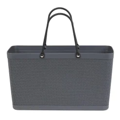 Panière plastique gris effet tressé anses noires