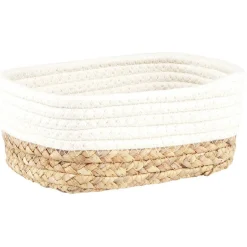 Panière rectangulaire coton et jacinthe blanc et naturel x3