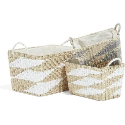 Panière rectangulaire en jacinthe d'eau blanc naturel taille L