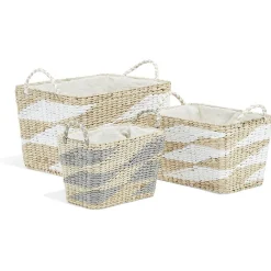 Panière rectangulaire en jacinthe d'eau blanc naturel taille M