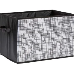 Panière rectangulaire en polyester motif quadrillage gris blanc