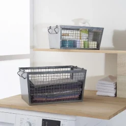 Panière rectangulaire métal ajouré gris H. 20 cm