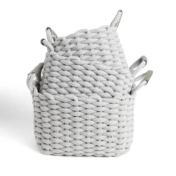 Panière rectangulaire tricot coton gris 35x20xH25cm