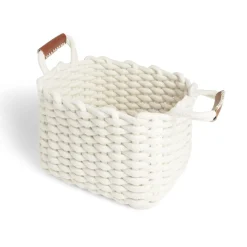 Panière rectangulaire tricot coton blanc 35x20xH25cm