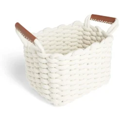 Panière rectangulaire tricot coton blanc 28x17xH23cm