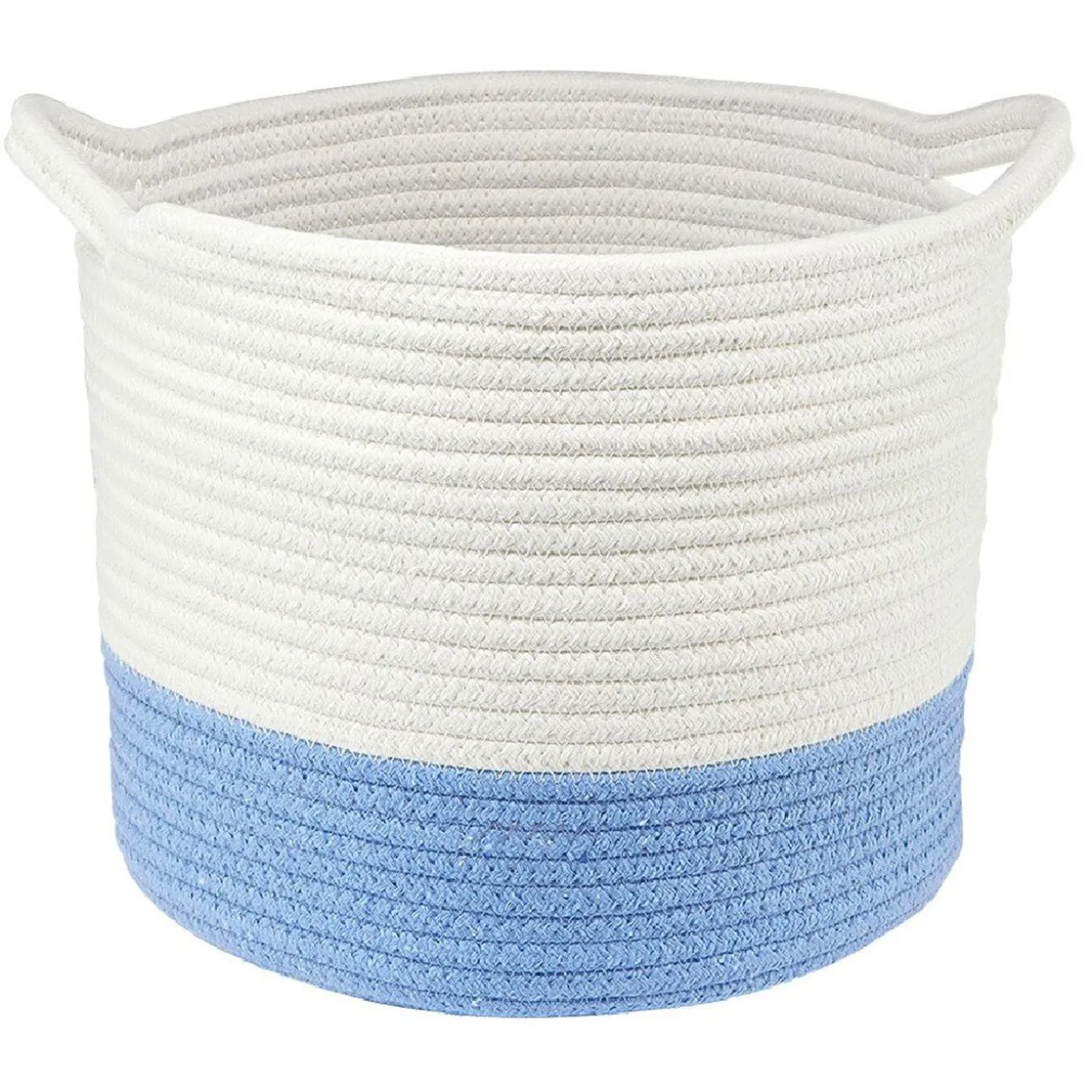 Panière ronde bicolore en coton bleu et blanc Ø30xH.25 cm
