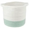 Panière ronde bicolore en coton vert et blanc Ø25xH.23 cm