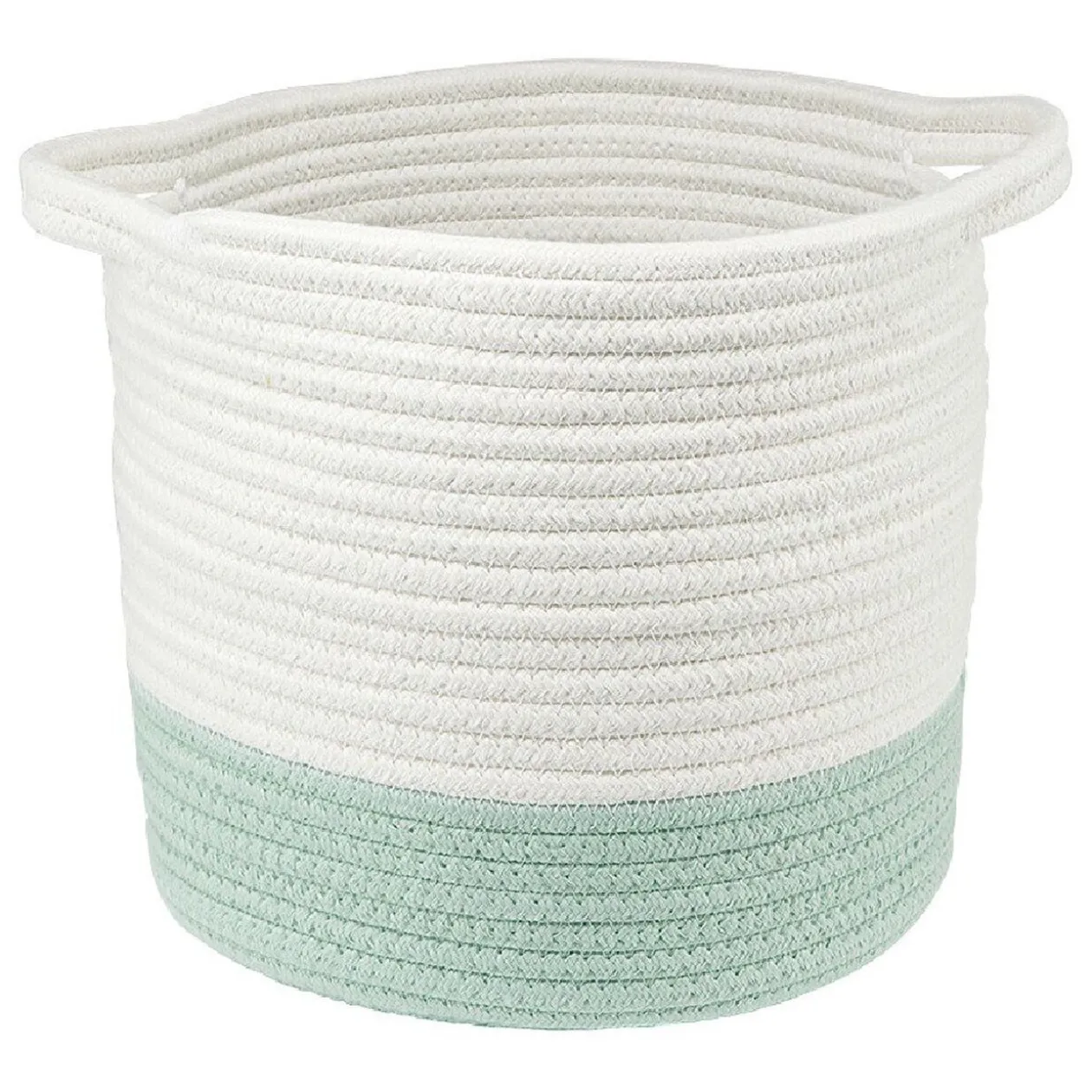 Panière ronde bicolore en coton vert et blanc Ø25xH.23 cm